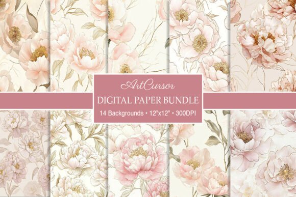 Download Luxury Cream Pink Peonies Digital Paper - Paper Collection
