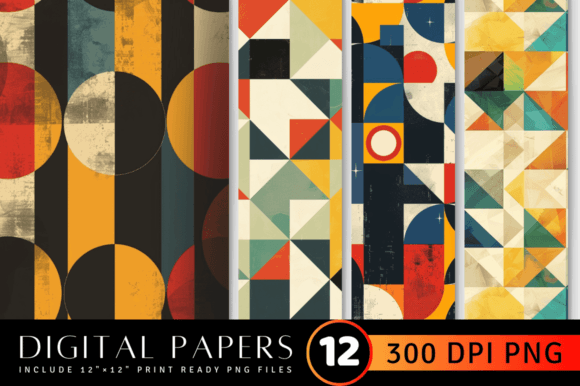 Download Retro Geometric Shapes Digital Paper - Paper Collection
