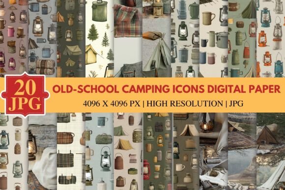 Download Old-School Camping Icons Digital Paper - Paper Collection
