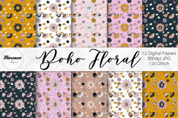 Download Boho Floral Patterns - Digital Papers - Paper Collection
