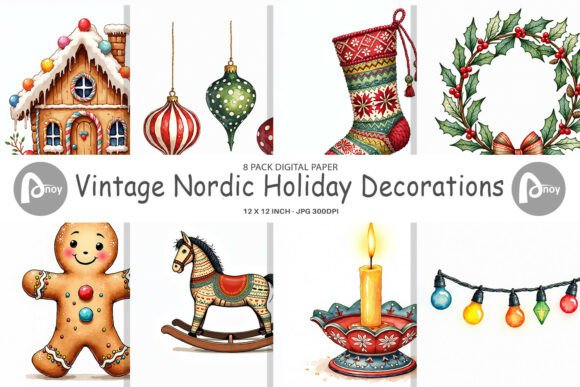 Download Vintage Nordic Christmas Digital Paper - Paper Collection