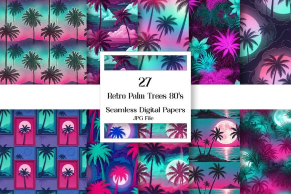 Download Retro Palm Trees 80's Digital Paper - Paper Collection