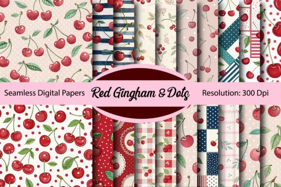 Download Red Gingham &amp; Dots Digital Paper - Paper Collection