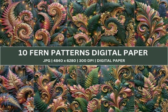 Download 10 Ornate Emerald Fern Digital Paper - Paper Collection