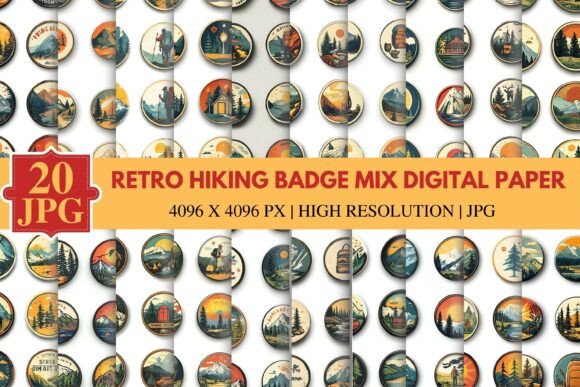 Download Retro Hiking Badge Mix Digital Paper - Paper Collection