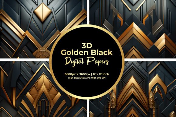Download 3D Golden Black Digital Paper - Paper Collection