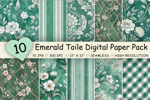 Download Emerald Toile Digital Paper Pack - Paper Collection