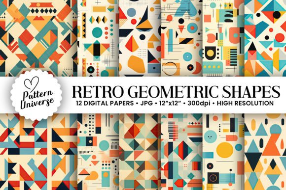 Download Retro Geometric Shapes Digital Papers - Paper Collection