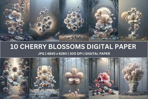 Download Surreal Geometric Sakura Digital Paper - Paper Collection