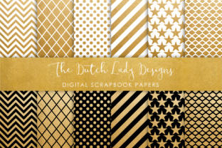 Download Digital Scrapbook Paper - Golden, Black & White Geometric Patterns - Paper Collection