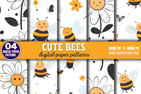 Download Cute Bees Digital Papers Patterns - Paper Collection
