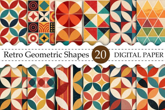 Download Retro Geometric Shapes Digital Paper - Paper Collection