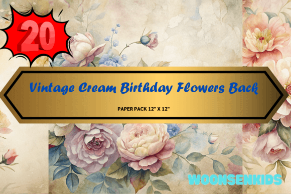Download 20 Vintage Cream Birthday Flowers Background Watercolor Png Kdp Digital Paper - Paper Collection