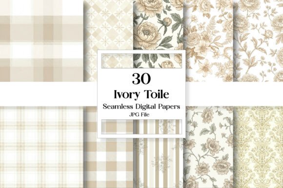 Download Ivory Toile Digital Paper Pack, Vintage - Paper Collection